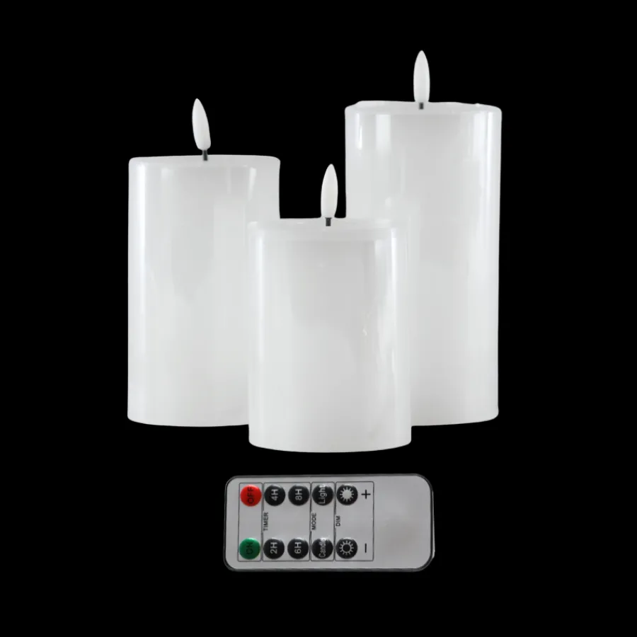 Basic u0026 More Bloklys Resin 3D Flamme m. Fjernbetjening Hvid 3 stk> Julepynt & Dekoration|Jul