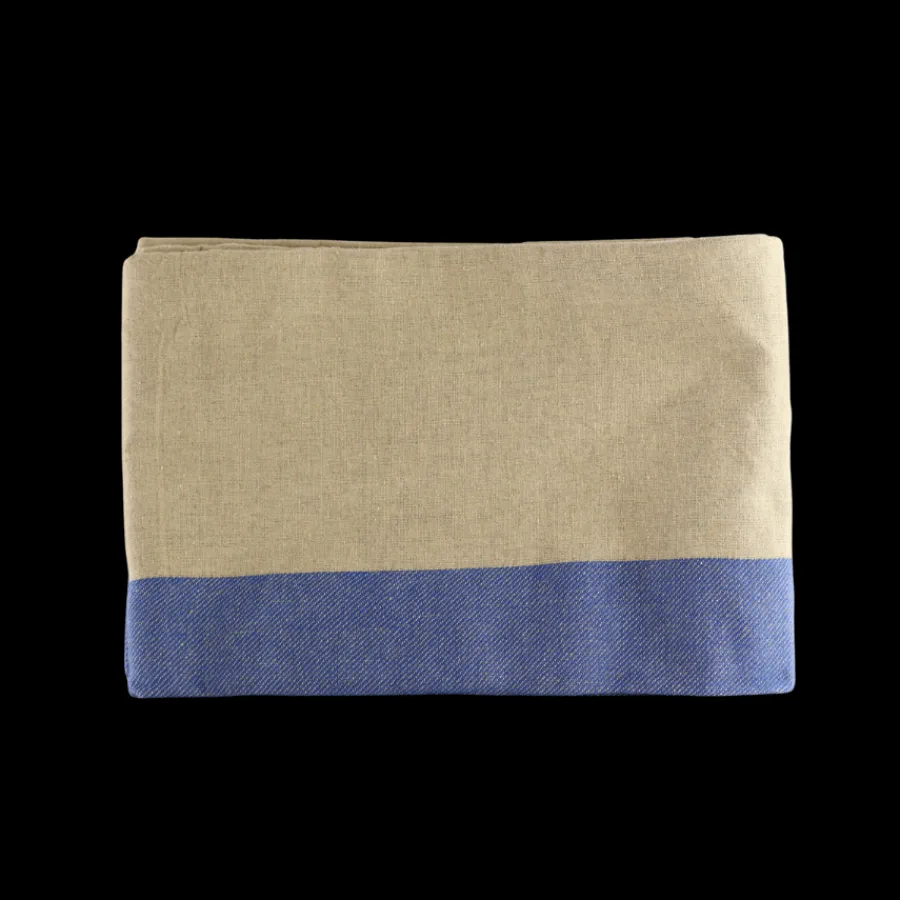 Basic u0026 More Dug (140x220cm) Ecru Malange m. Blå Stribe> Duge