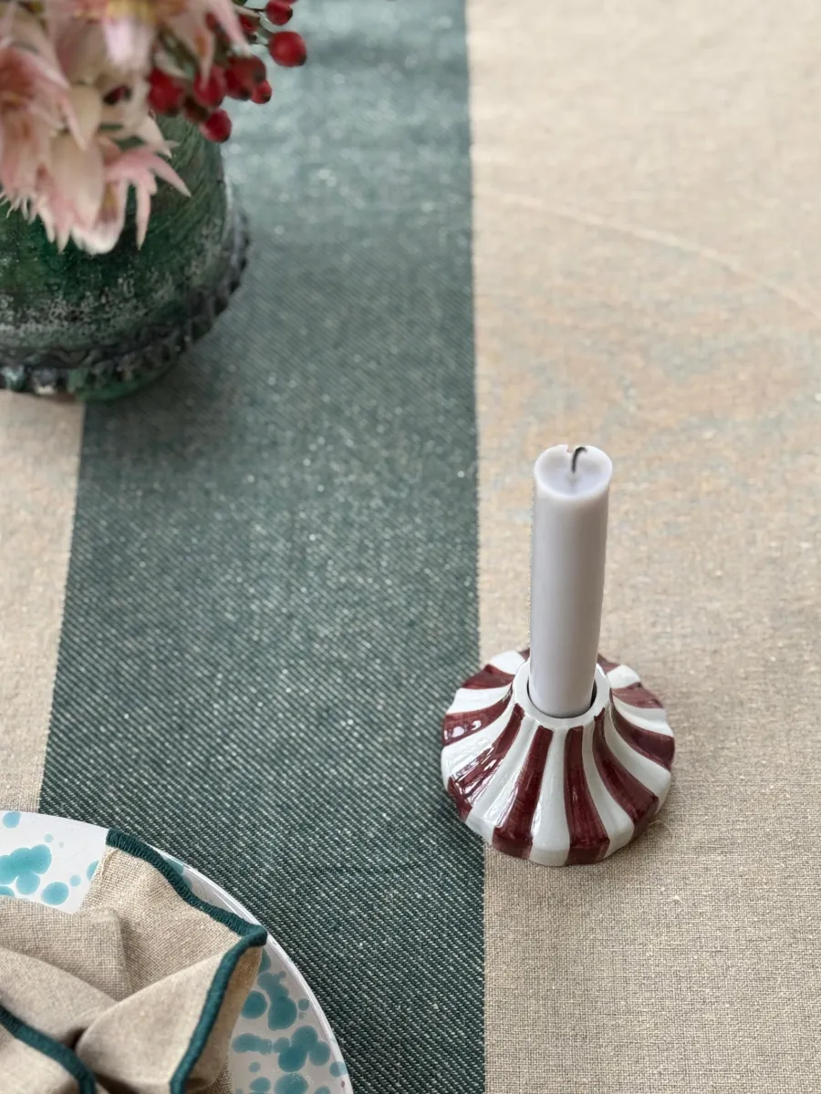 Basic u0026 More Dug (140x220cm) Ecru Malange m. Grøn Stribe> Duge