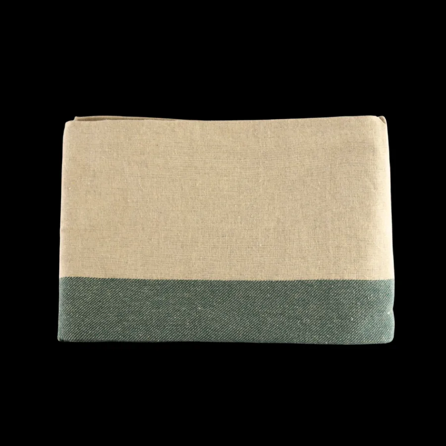 Basic u0026 More Dug (140x220cm) Ecru Malange m. Grøn Stribe> Duge