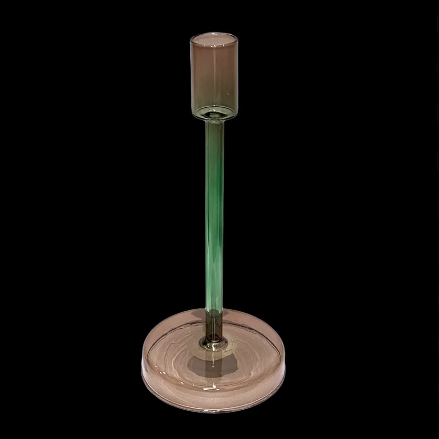 Ukendt Glaslysestage, grøn/brun h19,5cm> Lysestager & Stearinlys