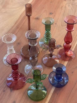 Ukendt Glaslysestage, grøn/brun h19,5cm> Lysestager & Stearinlys