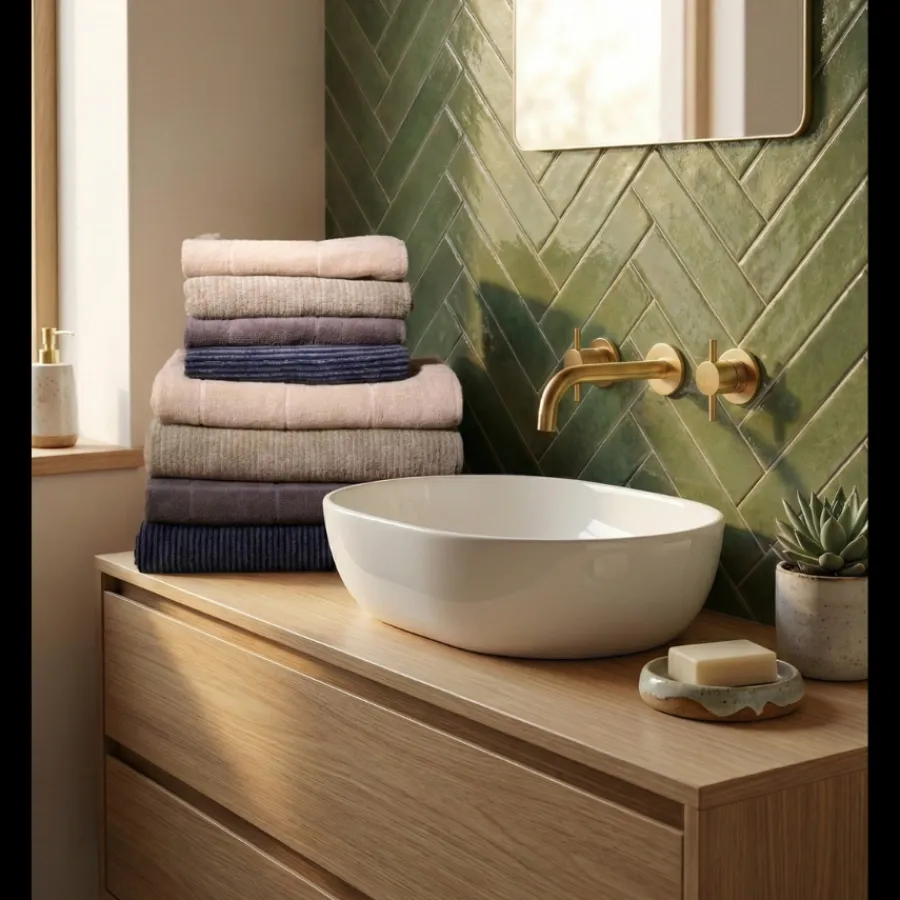 Basic u0026 More Håndklæde m Stribe CAMRON (50x100cm)Brun/Beige> Håndklæder|Håndklæder