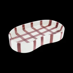 Basic u0026 More Keramik Bakke BIDDA i Beige m. Burgundy Striber (12,2x20x3cm)> Julegaver Til Hende|Dekoration