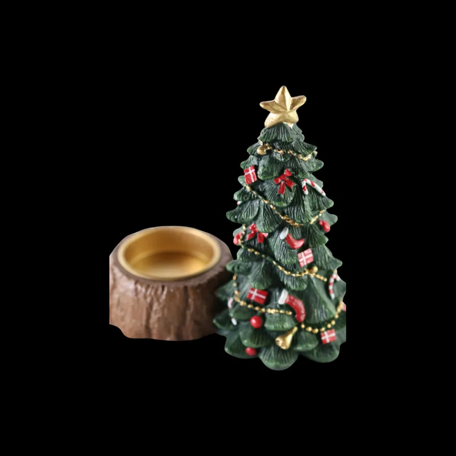 Basic u0026 More Lysholder Juletræ m. Pynt Polyresin Grøn (15cm)> Julepynt & Dekoration|Jul