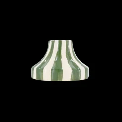 Basic u0026 More Rund Lysestage CAIN i Beige m. Grønne Striber (Ø8,5 x 5,5cm)> Lysestager & Stearinlys