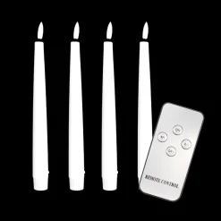 Ukendt Stagelys m. 3D Flammer og Fjernbetjening. 4stk. 24,5cm. Hvid> Lysestager & Stearinlys