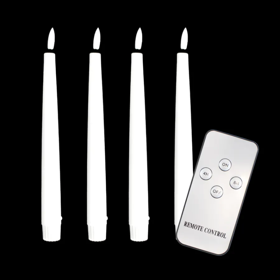 Ukendt Stagelys m. 3D Flammer og Fjernbetjening. 4stk. 24,5cm. Hvid> Lysestager & Stearinlys