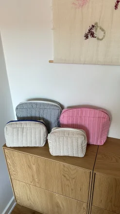 Basic u0026 More Toilettasker m Beige og Camel Stribe EASON ( 27x10x20cm) Stor><noscript><img width=